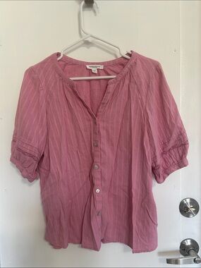 Dusty Rose Button-Front Short Sleeve Blouse